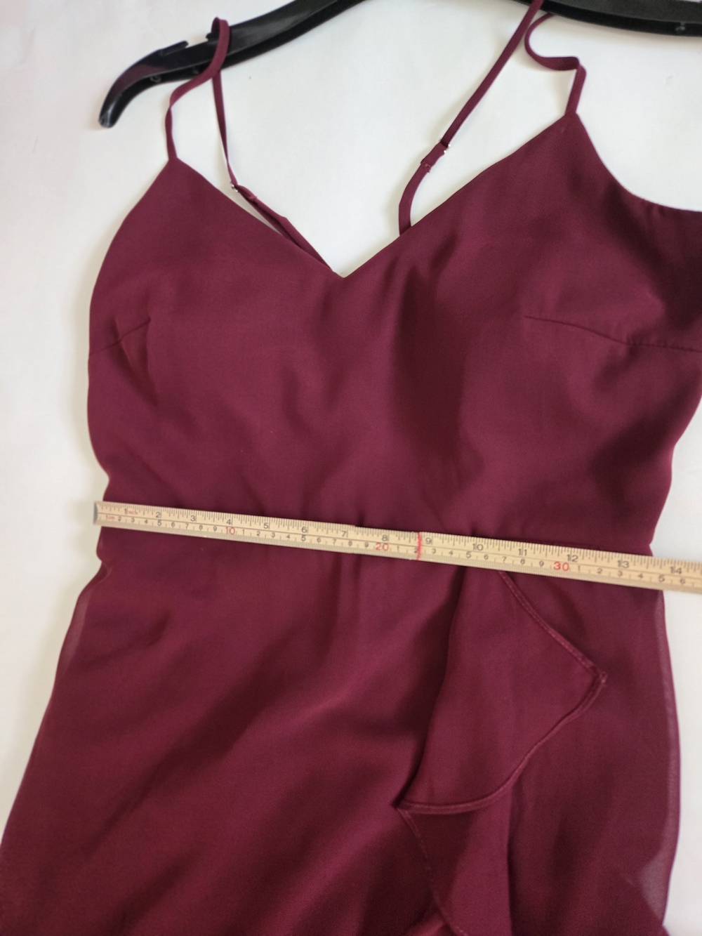 Birdy Grey Burgundy Elegant Spaghetti-Strap Maxi Theresa Dress Cascade Ruffle S - Picture 13 of 16